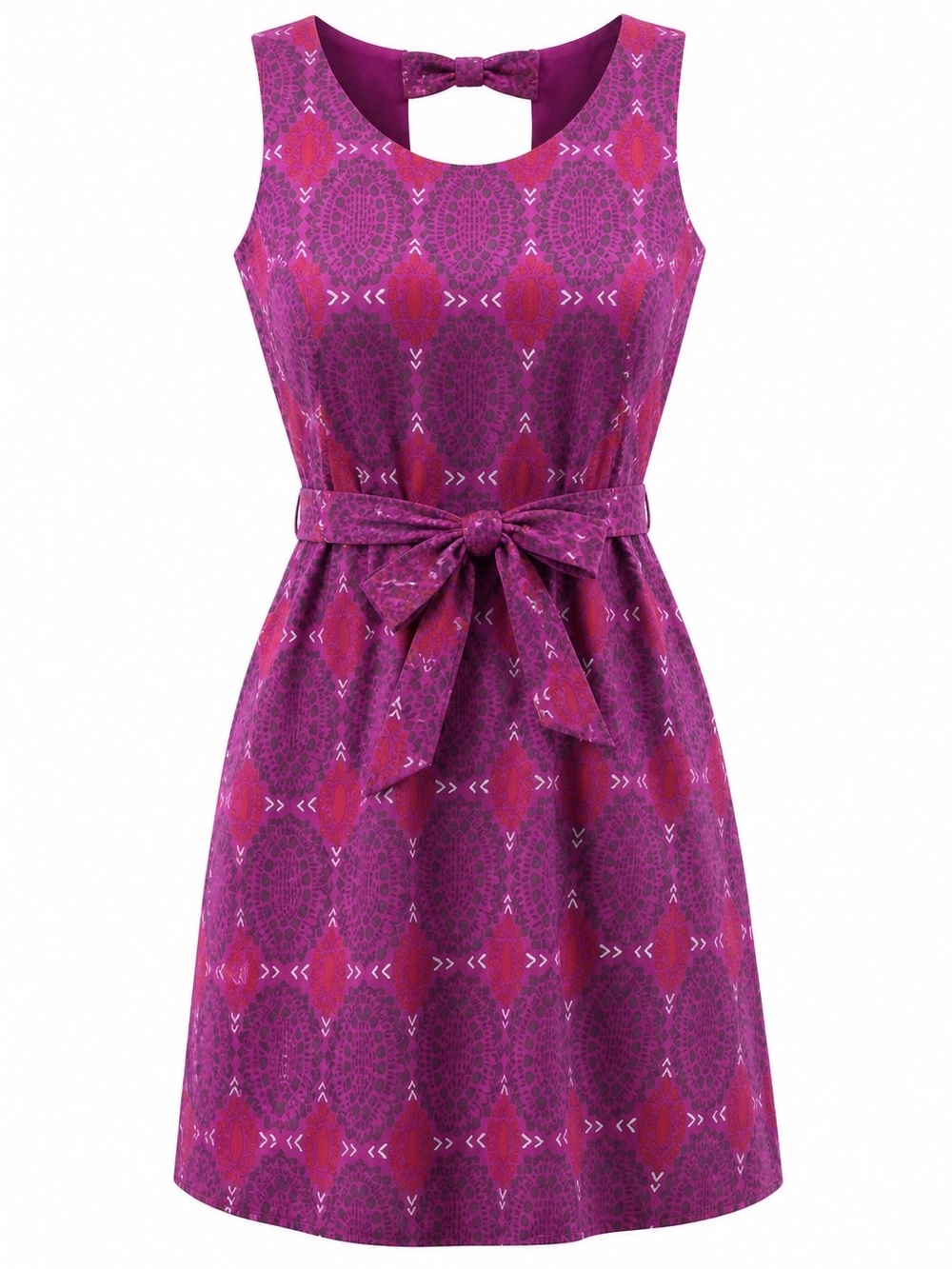 GAP Fuchsia Patterned Sleeveless Belted Mini Dress